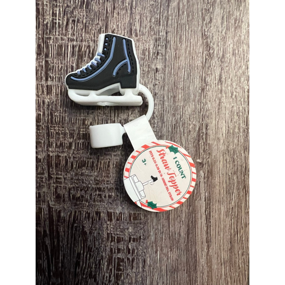 NEW Ice Skate Straw Topper One Size Black White